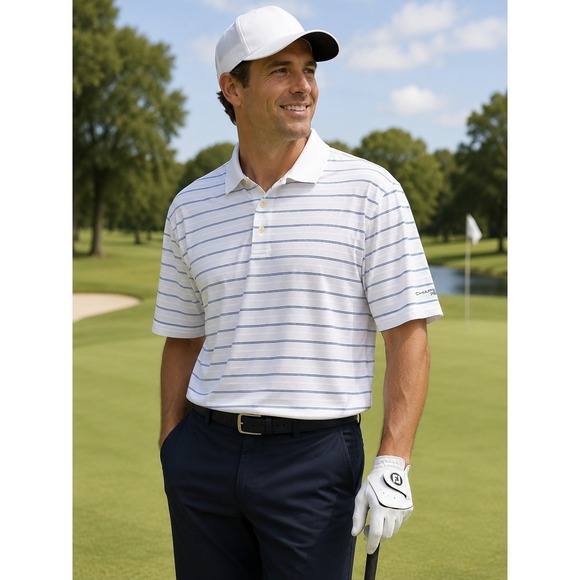 Chaps Other - NWT Chaps Golf 78 Stay Dry Polo Shirt Mens XXL White Blue Stripe Preppy Nautical